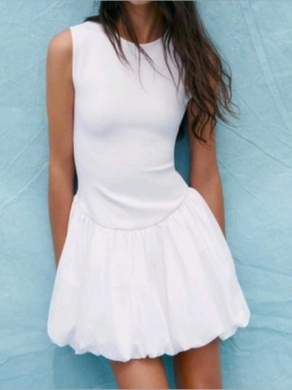 Zara| White Sleeveless Bubble Hem Mini Dress